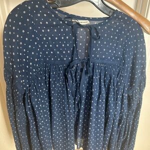 Ulla Johnson Navy Mini Floral Tie-Front Peasant Blouse